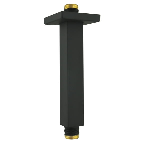 Aquaiaw Ceiling Mount Square Shower Arm, 6", Brass, Matte Black, NPT