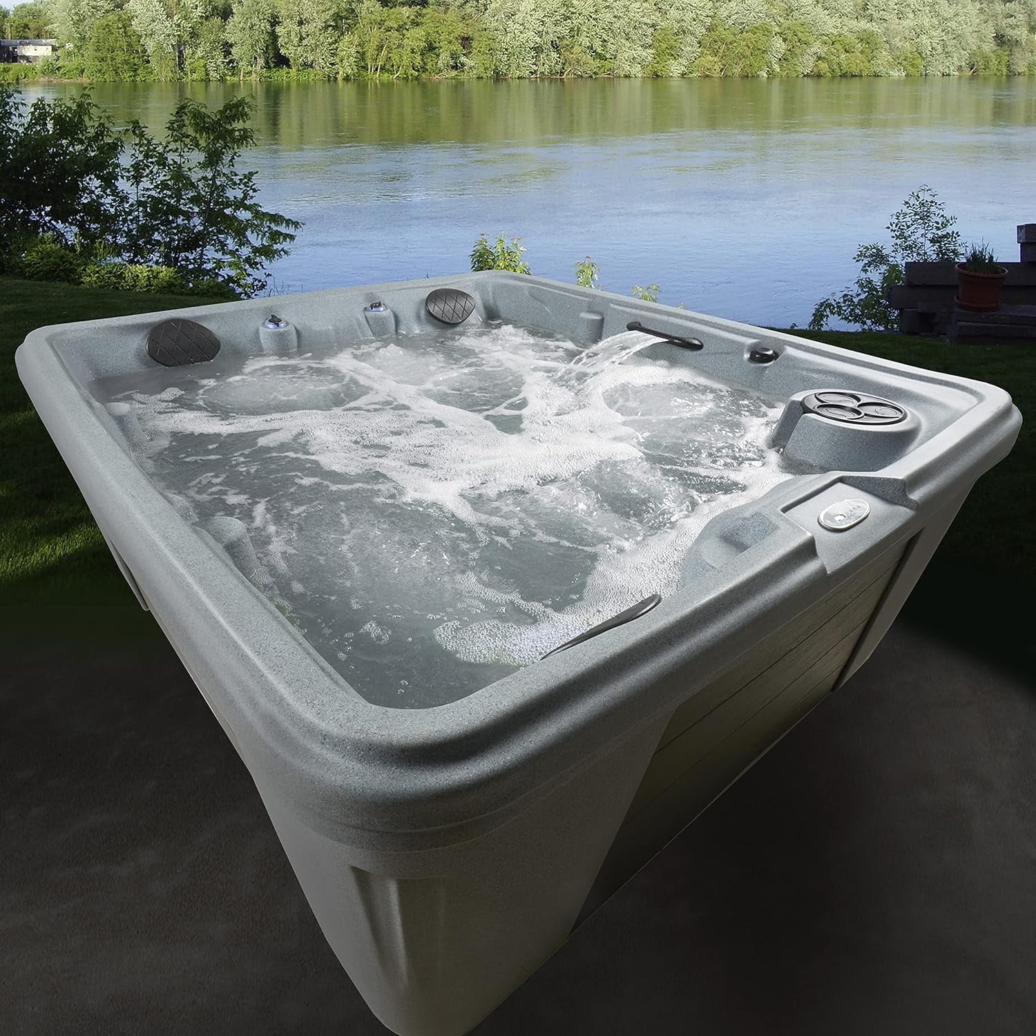 Gray 5-Person Rectangle Electric Hot Tub with 28 Jets