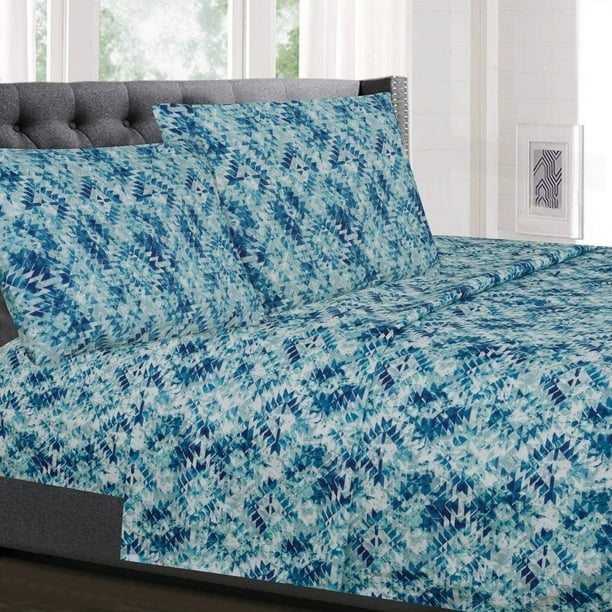 Aqualina Blue Geometric Pattern 4Piece 1500 Supreme Collection Sheet