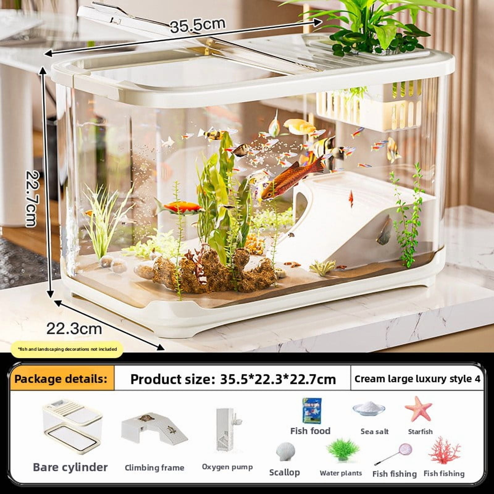 Aqualuxe Modern Aquarium Tank - 5 Gallon Crystal Clear Plastic Fish Bowl with Lid, LED Light & Filter, Eco Home Decor for Tabletop, Office, Living Room, Entryway