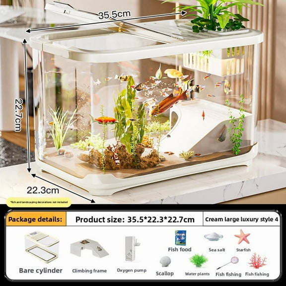 Aqualuxe Modern Aquarium Tank - 5 Gallon Crystal Clear Plastic Fish Bowl with Lid, LED Light & Filter, Eco Home Decor for Tabletop, Office, Living Room, Entryway