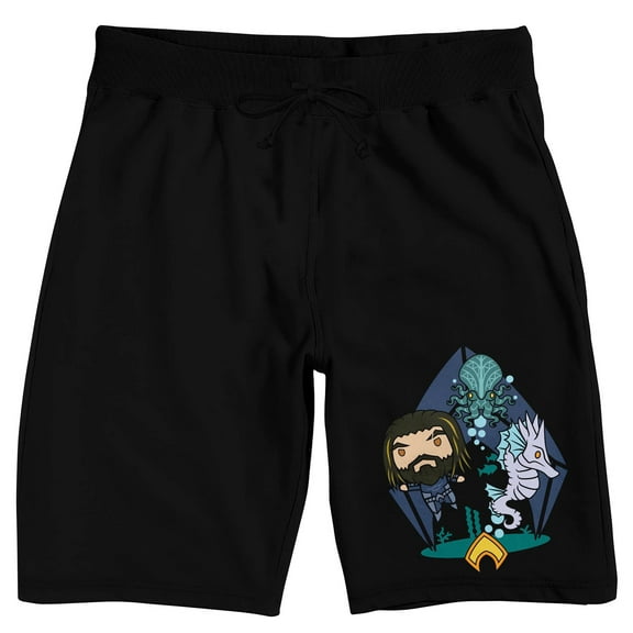 Aquaman 2 Chibi Character Men's Black Lounge Shorts-Medium