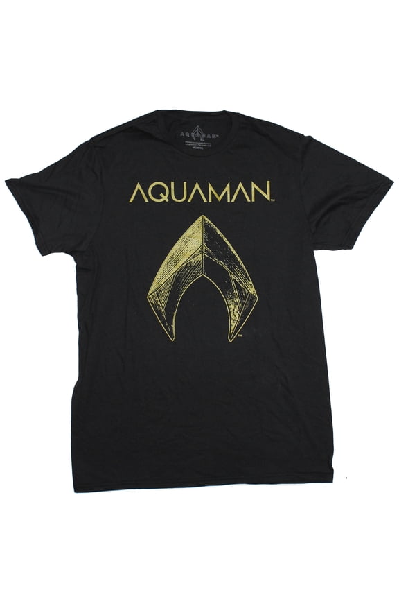 Aquaman DC Comics Mens T-Shirt - Golden Movie Logo Under Name (Small)