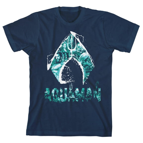 Aquaman Logo Trap Graphics Boy's Navy T-shirt-XS