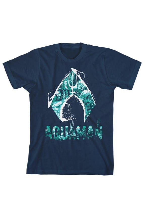 Aquaman Logo Trap Graphics Boy's Navy T-shirt-XS