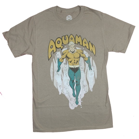 Aquaman Mens T-Shirt - Retro Styled Swimming Aquaman Circle Image (Small)