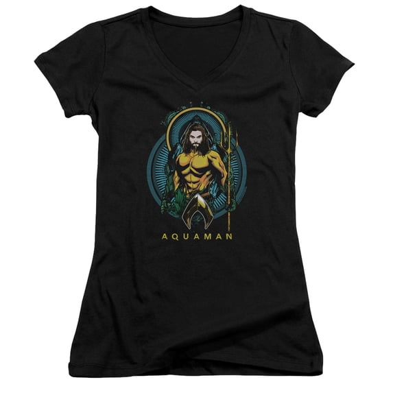 Aquaman Movie Aqua Nouveau Junior Women's T-Shirt V-Neck Black