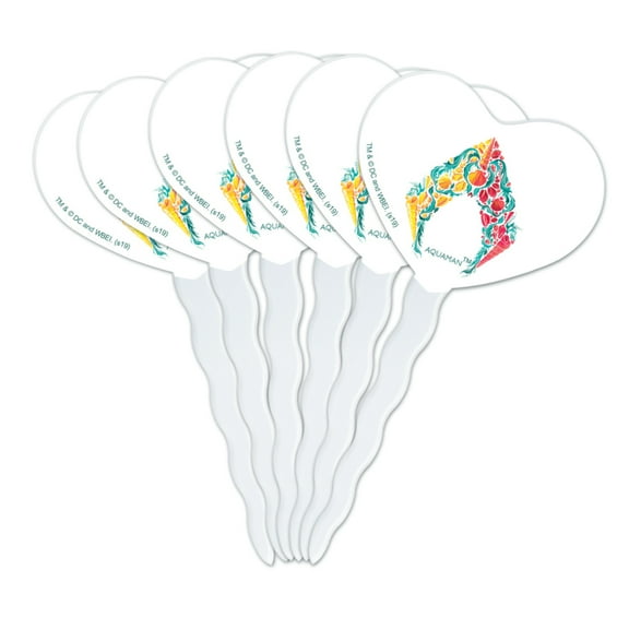 Aquaman Movie Aquaman Sea Shells Logo Heart Love Cupcake Picks Toppers Decoration Set of 6