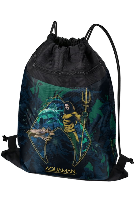 Aquaman Movie Atlantis Logo Drawstring Backpack Sports Bag Sackpack 17" x 13", Perfect for Gym, Yoga or Practice