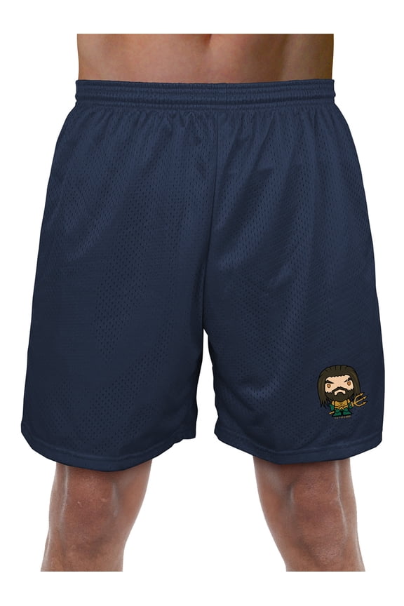 Aquaman Movie Cute Chibi Character Mens Lined Mesh Shorts, Navy, Medium