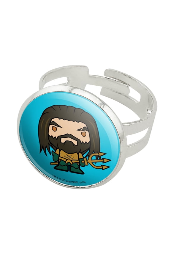 Aquaman Movie Cute Chibi Character Silver Plated Adjustable Novelty Ring