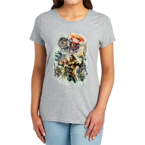 Aquaman Movie King of Atlantis Women's T Shirt, Athletic Heather, 2X-Large
