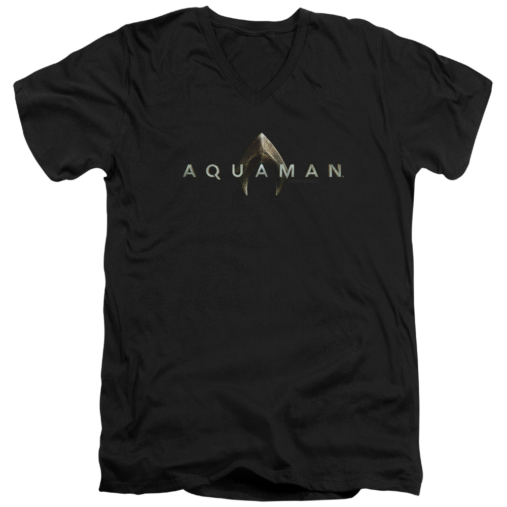 Aquaman Movie Logo S/S Adult V-Neck T-Shirt 30/1 T-Shirt Black - image 1 of 1