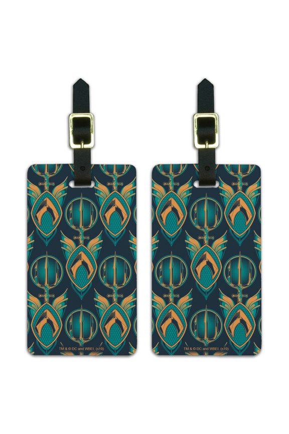 Aquaman Movie Logo Trident Pattern Luggage ID Tags Suitcase Carry-On Cards - Set of 2