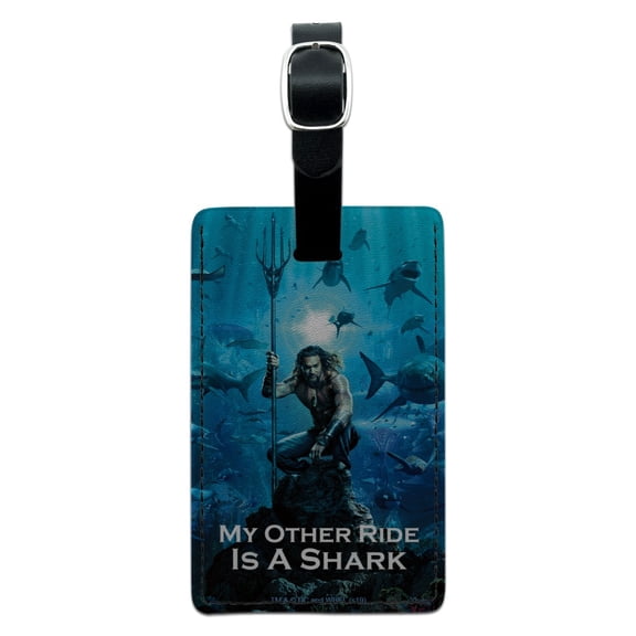 Aquaman Movie My Other Ride is a Shark Rectangle Leather Luggage Card Suitcase Carry-On ID Tag