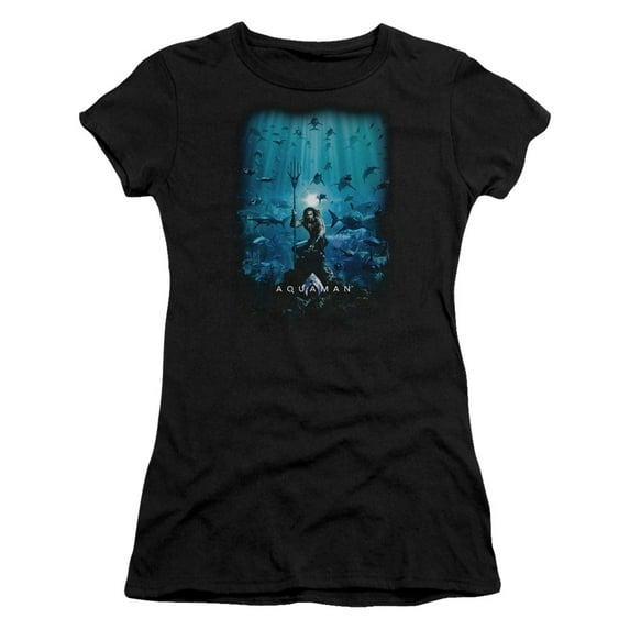 Aquaman Movie Poster S/S Junior Women's T-Shirt Sheer Black