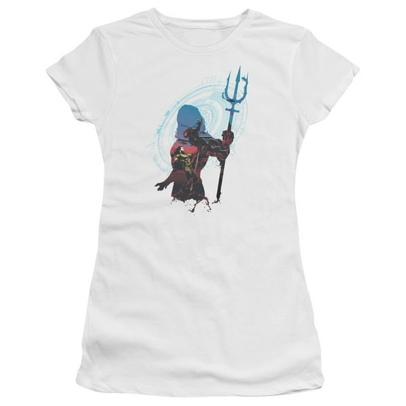 Aquaman Movie Silhouette S/S Junior Women's T-Shirt Sheer White