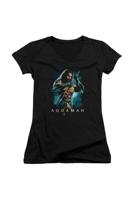 Aquaman Movie - Trident - Juniors Cap Sleeve V-Neck Shirt - Small