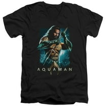 Aquaman Movie Trident S/S Adult V-Neck T-Shirt 30/1 T-Shirt Black
