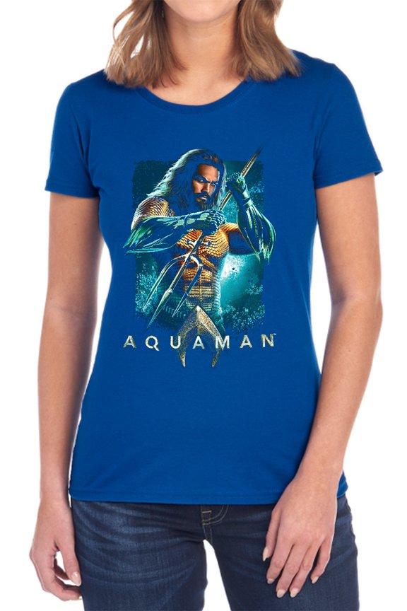 Aquaman Movie Trident Women's T Shirt, Royal, Medium