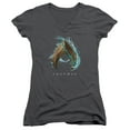 thumbnail image 1 of Aquaman Movie Water Shield Junior Women's T-Shirt V-Neck Charcoal, 1 of 1