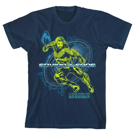 Aquaman Savior of the Seas Boy's Navy T-shirt-XS