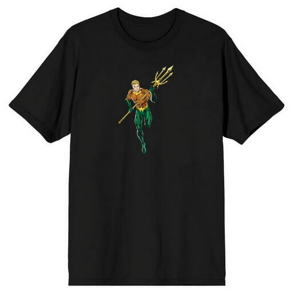 Aquaman Superhero Power Pose Men's Black Graphic Tee-Small