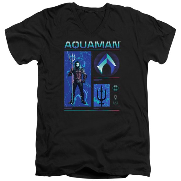 Aquaman and The Lost Kingdom Aquaman Stats Unisex Adult V-Neck T Shirt,Black, X-Large