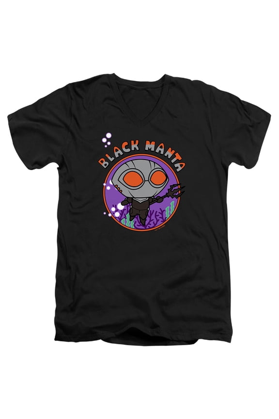 Aquaman and The Lost Kingdom Chibi Black Manta Unisex Adult V-Neck T Shirt,Black, X-Large