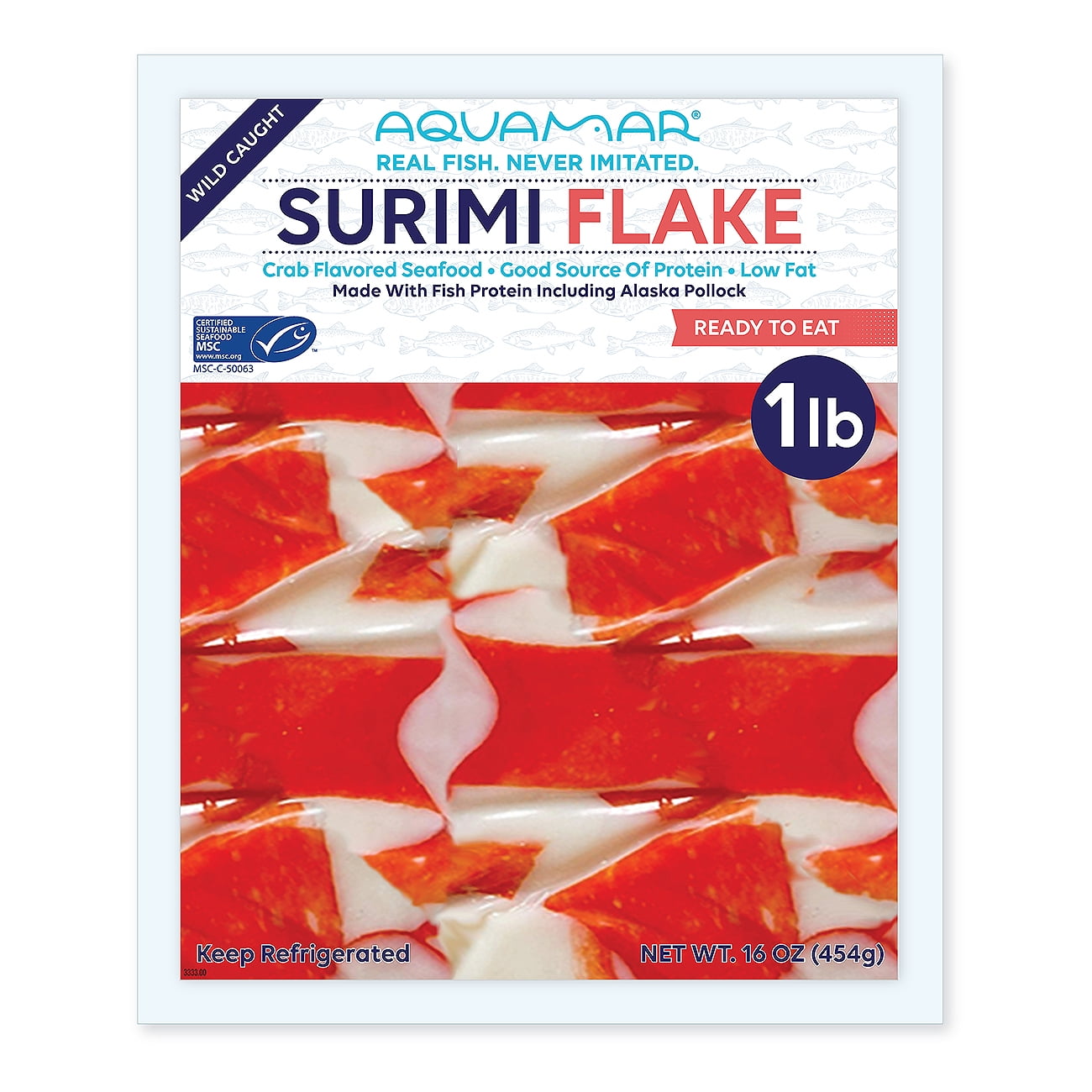 Aquamar Surimi, Flake Style Fresh Imitation, 16 oz Medium Plastic Bag