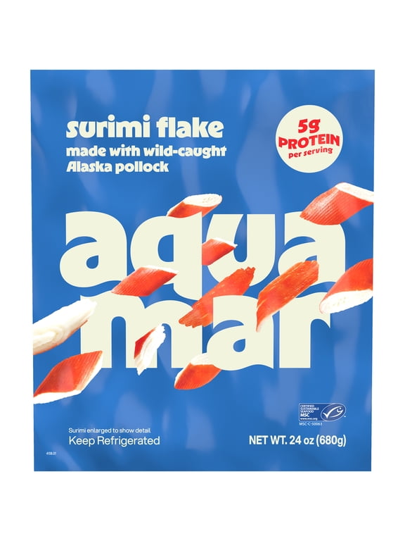 Surimi, Flake Style Fresh Imitation Crab, 1- 24 oz, Large Plastic Bag 24oz size plastic bag. 5gr of protein per serving.