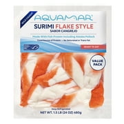 Aquamar Surimi, Flake Style Fresh Imitation Crab, 1- 24 oz, Large Plastic Bag 24oz size plastic bag. 5gr of protein per serving.