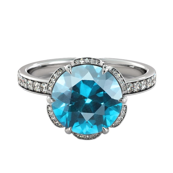 Aquamarine 2.50 ctw Ring with Diamonds 14K White Gold Flower Vintage Halo