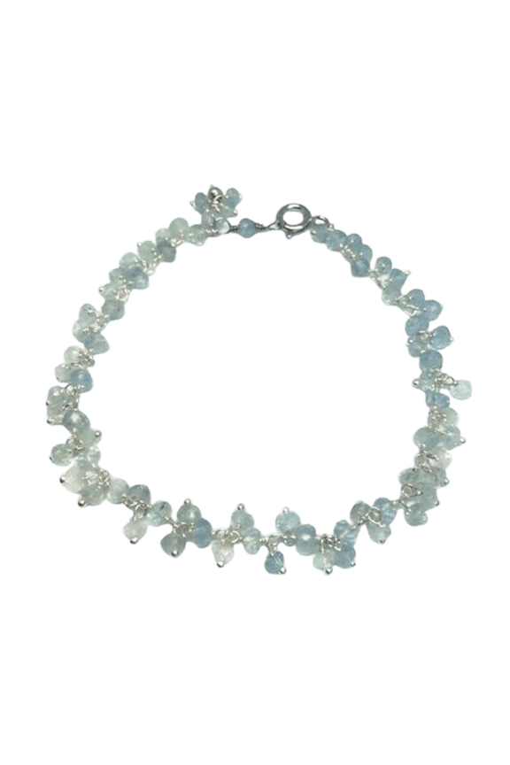 Aquamarine 2mm Rondelle Shape Rough Cut Beads 7 inch Silver Plated Clasp Bracelet for men, women, unisex. Link Chain Stacking Bracelet.|LINK_00681
