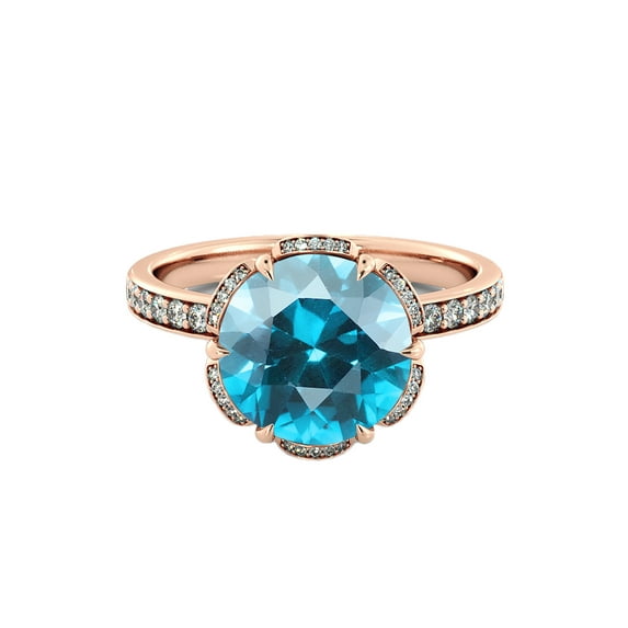 Aquamarine 3.50 ctw Ring with Diamonds 14K Rose Gold Flower Vintage Halo