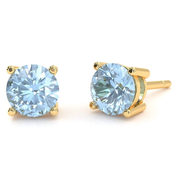 Aquamarine 5mm Round Stud Earrings in 14k Yellow Gold