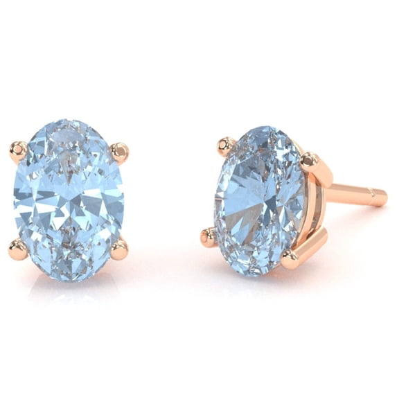Aquamarine 7x5mm Oval Stud Earrings in 14k Rose Gold