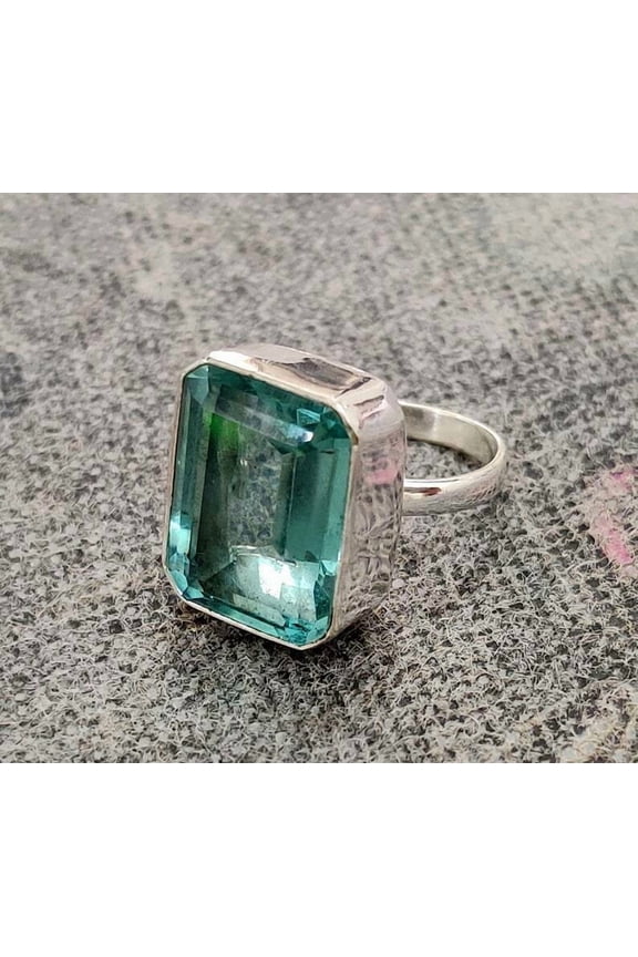 Aquamarine 925 Sterling Silver Band& Statement Ring Handmade Ring All Sizes Available