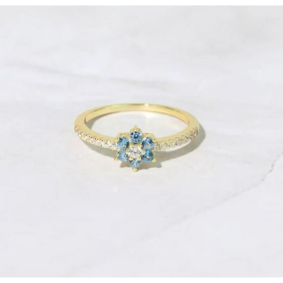 Aquamarine Anniversary Eternity Band Ring Minimalist Delicate Ring 925 Sterling Silver Yellow Gold Plated Gemstone Jewelry For Women Gift