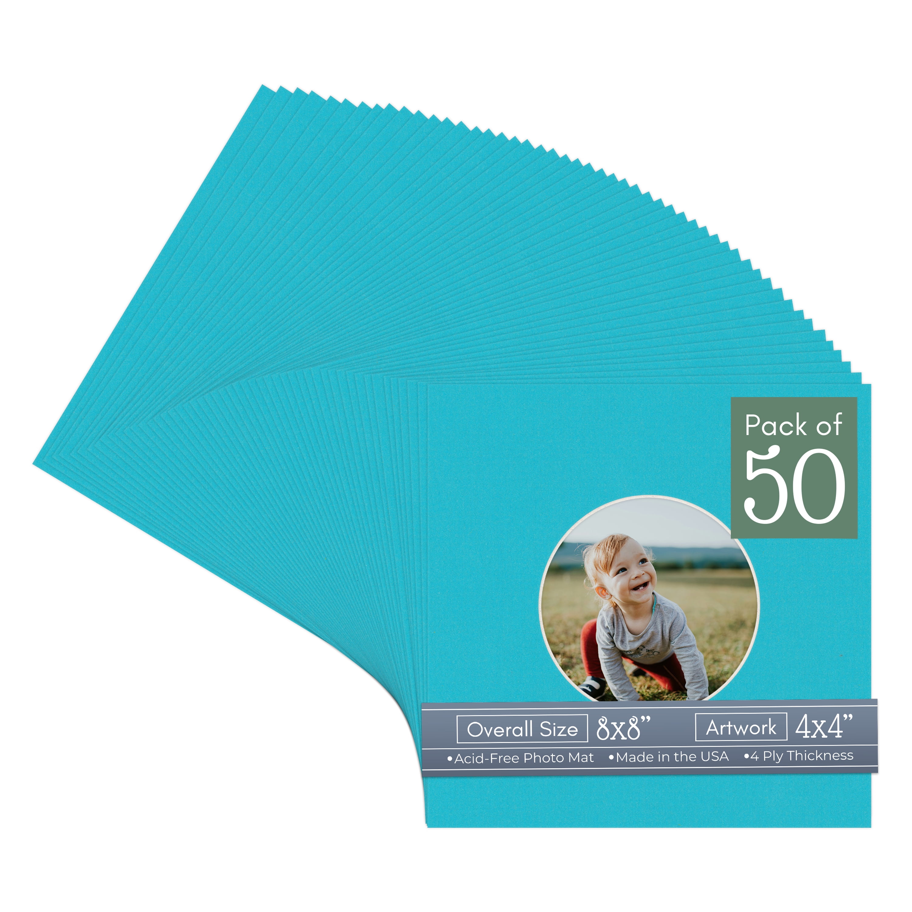 Aquamarine Blue Picture Frame Mat for 8x8 Frames - Circle Opening for ...