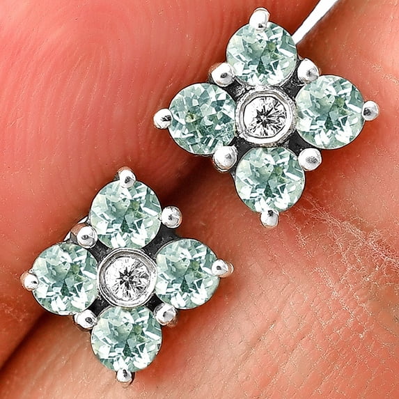 Aquamarine & Cubic Zircon Stud 925 Sterling Silver Earrings Jewelry DGE1069_G E-1058