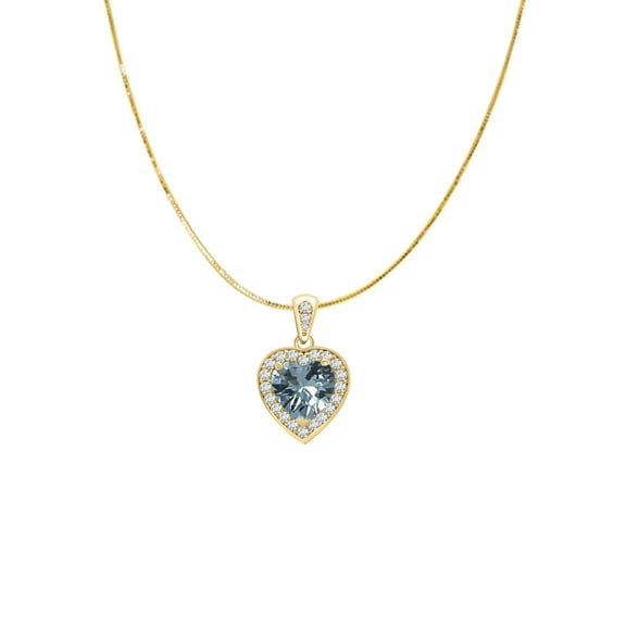 Aquamarine Diamond Heart Shape Gemstone Pendant With 18" Box Chain Women Jewelry Gift