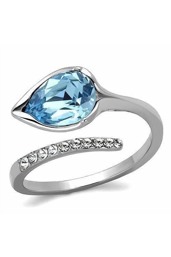 Aquamarine Diamond Ring, Bezel Set Diamond Engagement Ring, Open Cuff Diamond Ring, Pear Cut Diamond Ring, Adjustable Stacking Ring, 925 Sterling Silver, 2.2 Ct Simulated Aquamarine And Diamond