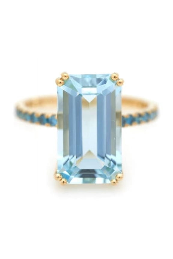 Aquamarine Engagement Ring, Baguette Aquamarine Ring, 925 Sterling Silver, Solitaire Ring, Diamond Cluster Ring, Gold Stacking Promise Ring