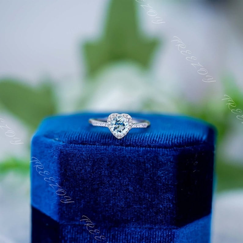 Aquamarine Engagement Ring Large Aquamarine Starling Silver Genuine