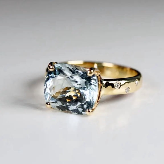 Aquamarine Engagement Ring – Moissanite Wedding Ring, Gold Plated 925 Sterling Silver, Bridal Jewelry Gift for Her