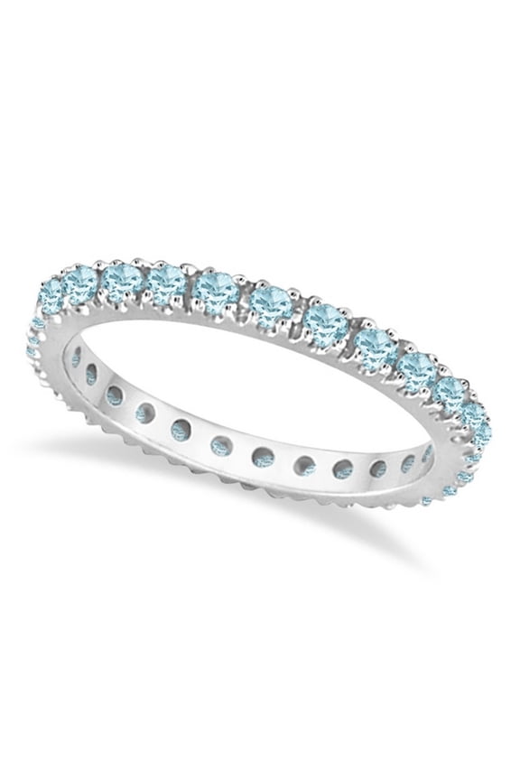Aquamarine Eternity Stackable Ring Guard Band 14K White Gold (0.50ct)