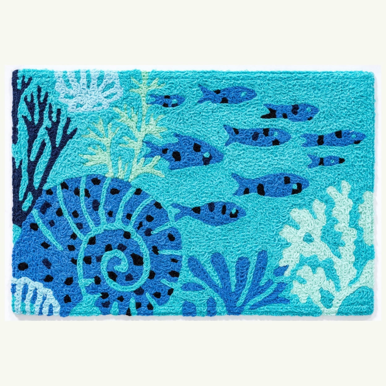 Aquamarine Blue Synthetic Rectangular Fish & Coral Area Rug