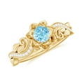 thumbnail image 1 of Rosec Jewels Natural Aquamarine Diamond Flower Engagement Ring for Women - AAA Quality Aquamarine Ring with Jewelry Box, 10K Yellow Gold, US 12.50, 1 of 8