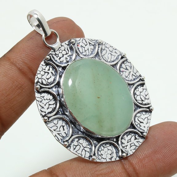 Aquamarine Gemstone Handmade Ethnic Unique Design Pendant Jewelry 2.4" SA 6590